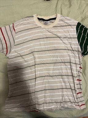Big Bud Crewneck Striped Tee in Beige & Gray size medium